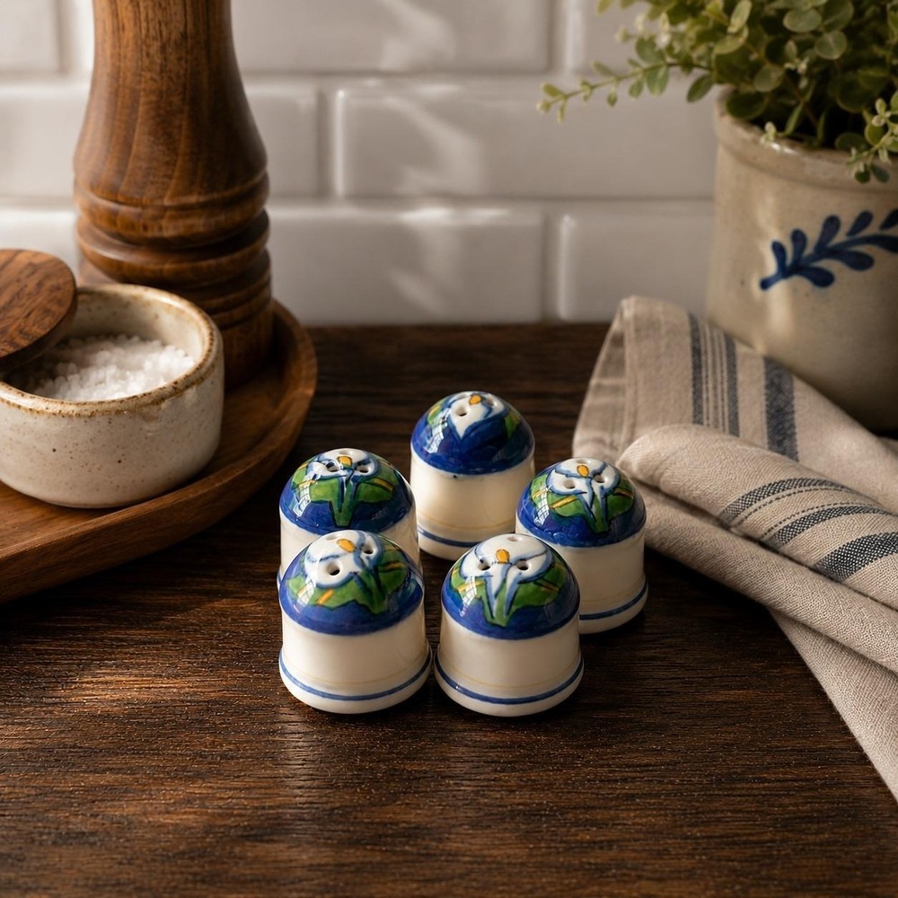 Vintage Ceramic Calla Lily Mini Shakers Set‎ 5 Cobalt Blue Individual 1980s 90s